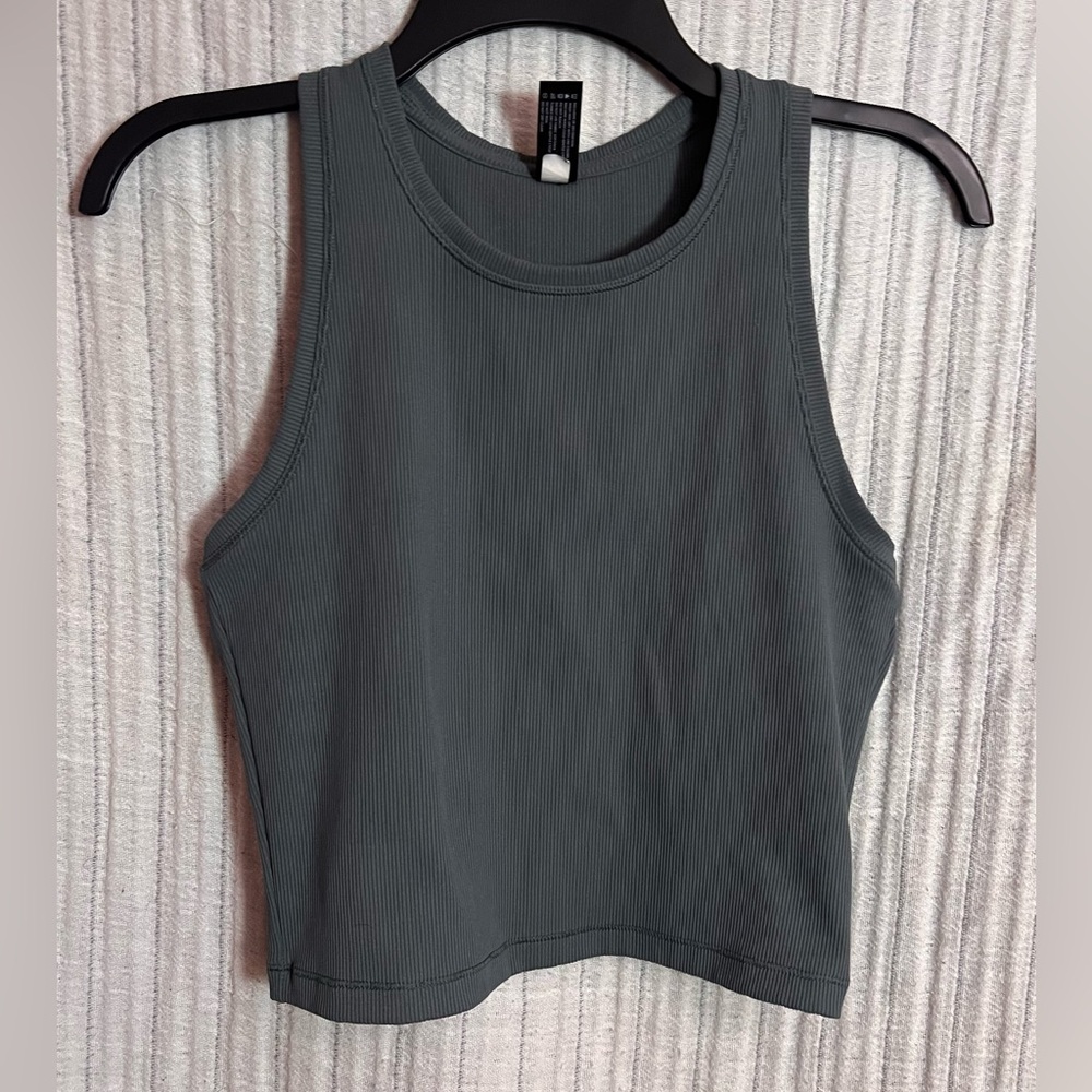 90 Degree By Reflex Dark Teal Green Ribbed Cropped Tank Top